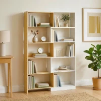 HOMCOM Bibliothèque d'angle rotative 350° à 5 niveaux, étagère de rangement extensible en forme L, 60-111x24x164cm, chêne(m-9)