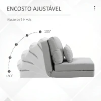 HOMCOM Sofá-Cama Individual Dobrável Revestido em Linho com Encosto Ajustável 5 Posições 1 Almofada Cinzento Claro(m-4)