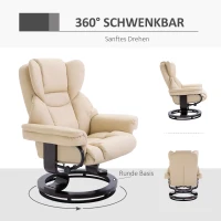 HOMCOM Fauteuil met kruk, ligfunctie, draaibaar, tot 160 kg, kunstleer, metalen frame, crème, 80 x 79 x 100 cm(m-6)