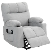 HOMCOM Opsta-hulp seniorenfauteuil, ligfunctie, incl. afstandsbediening, 144 cm x 91 cm x 88 cm, Lichtgrijs(m-10)