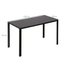 HOMCOM Tavolo da Cucina per 4 Persone in Metallo e Vetro Temperato, 120x60x75 cm, Nero(m-3)
