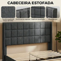 HOMCOM Cama de Casal 135x190 cm com Cabeceira Estofada com Laterais e Arrumação Inferior, Cinzento(m-4)