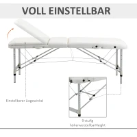 HOMCOM Opvouwbare massagebank, verstelbare cosmetische bank, in hoogte verstelbare massagetafel met hoofdsteun, massagebed van aluminium, schuimrubber en kunststof, wit, 215 x 60 x 61-84 cm(m-5)