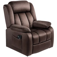 HOMCOM Opsta-fauteuil met massagefunctie en lendenverwarming, relaxfauteuil met afstandsbedieningen en zijzakken, bruin(m-10)