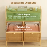 HOMCOM Vrijstaande bamboe waskast met 2 uitneembare wasmanden – badkamer & wasruimte, naturel/cremewit(m-4)