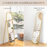 HOMCOM Staande Spiegel, Ovale Vorm, Vrijstaand/Wandmontage, Metalen Frame, 40x160cm, Kleur: Goud(m-7)