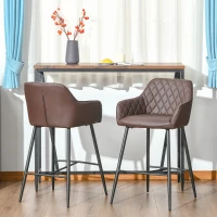 HOMCOM Set of 2 Bar stools Retro PU Leather Bar Chairs w/ Footrest Metal Frame Comfort Support Stylish Dining Seating Home Brown(m-2)