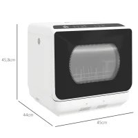 HOMCOM Compacte tafelvaatwasser, 4 couverts, droogmodus, 6L tank/kraan, startvertraging, LED, wit(m-3)