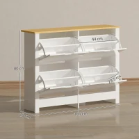 HOMCOM Smalle Schoenenkast met 4 Klapvakken voor 8–16 Paar Schoenen, 105 x 26 x 80 cm, Wit + Natuurlijk hout(m-3)