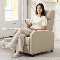 HOMCOM Relaxfauteuil met ligfunctie, uitklapbaar voetgedeelte, pocketvering, tot 150 kg, beige(m-4)