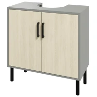 kleankin Mobile Bagno sottolavabo con Doppia anta e ripiano in Truciolato, 60x30x60cm, Grigio e color Quercia(m-11)