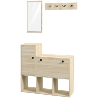 HOMCOM Set da Ingresso con Attaccapanni a Muro 4 Ganci, Scarpiera per 9 Scarpe, Armadietto e Specchio(m-11)