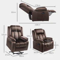 HOMCOM Opsta-fauteuil met massagefunctie en lendenverwarming, relaxfauteuil met afstandsbedieningen en zijzakken, bruin(m-3)
