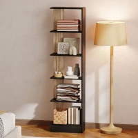 HOMCOM Estantería de 5 Niveles Librería Estrecha para Espacios Pequeños 45x21x170 cm Negro y Roble(m-9)
