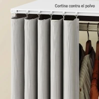 HOMCOM Armario Ropero con Ruedas Cortina Barra para Colgar 3 Estantes Abiertos para Dormitorio 80x40x128 cm Blanco(m-6)
