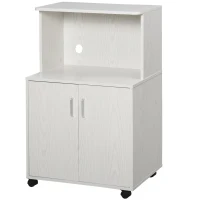 HOMCOM Kitchen Storage Unit, Modern Microwave Stand Trolley Cart, Sideboard with Cabinet,  Locking Wheels, Shelf for Living Room, Dining Room, White(m-10)