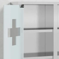 HOMCOM Medicijnkast met slot, 2 sleutels, glazen deur en 6 planken, 48 x 46 x 12 cm, zilver(m-13)