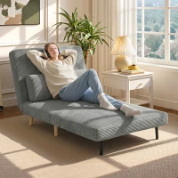 HOMCOM Slaapfauteuil 3-in-1, uitschuifbare fauteuil in cord met slaapfunctie verstelbare rugleuning, kussen donkergrijs(m-10)