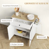 HOMCOM Keukenwagen met lade, kastvak, handdoekhouder, 106 x 42 x 87 cm, Wit/Eiken(m-5)