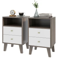 HOMCOM Industrial-Scandinavian Mix Bedside Table, with Drawers and Shelf(m-11)
