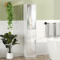 kleankin Tall Bathroom Cabinet with Mirror and Adjustable Shelf - High Gloss White(m-10)