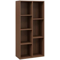 HOMCOM Bibliotecă modulară din lemn cu 7 rafturi de dimensiuni diferite, 50x24x106 cm, culoare nuc(m-1)