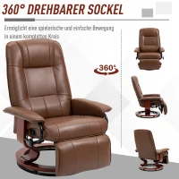 HOMCOM Relaxfauteuil met Voetensteun, 145° Verstelbare Rugleuning, 360° Draaibaar, Kunstleer, Houten Onderstel, tot 120 kg, Bruin(m-5)