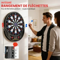 SPORTNOW Jeu de fléchettes électronique avec embouts souples, doubles écrans LED, 33 jeux, 202 variations, jusqu'à 8 joueurs(m-8)