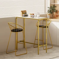HOMCOM Ensemble table de bar avec tabourets table à manger debout avec 2 chaises pieds en acier 100 x 40 x 107 cm doré(m-10)