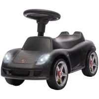 AIYAPLAY Voiture porteur enfant Porsche avec klaxon, lumières, sons de moteur, pour 18–36 mois, noir mat(m-8)