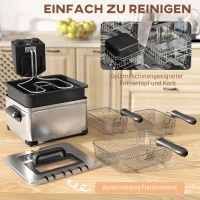 HOMCOM Friteuse met 5 L Oliecapaciteit, Timer, Kijkvenster, 2000W Vermogen, Zilverkleurig(m-7)