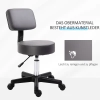 HOMCOM Salonkruk, verstelbaar, ergonomisch, 360° draaibaar, 5 wielen, kunstlederen bekleding, Grijs(m-4)