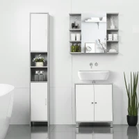 kleankin Free-standing Tall Bathroom Storage Cabinet w/ 2 Cupboards 2 Open Compartments, Slim Bathroom Organizer Adjustable Shelves Elevated Base for Living Room, Grey(m-9)