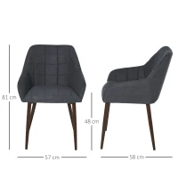 HOMCOM 2 Pieces Linen-Touch Fabric Dining Chair with Grid Pattern Cushion and Backrest, Mid Back Leisure Chair with Steel Leg, Sponge Padded Armchair for Dining Room(m-3)