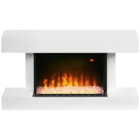 HOMCOM Elektrische Haard, Wandhaard met Verwarming 2000 W, LED 3D-Vlammeneffect, Kristallen, in 11 Kleuren met 3 Helderheidsniveaus, Elektrische Haard met Afstandsbediening, Timer, Wandmontage, Wit(m-11)