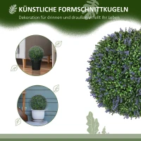 HOMCOM Set van 2 kunstmatige bolvormige planten, UV-bestendig, Kunstplanten voor Binnen- en Buitengebruik, 42 cm, Groen+Paars(m-4)