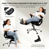 HOMCOM Chaise Bureau Ergonomique avec Accoudoirs 4D Appui-Tête et Profondeur d'Assise Réglables Maille Noir(m-8)