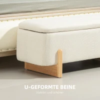 HOMCOM Bank met opbergruimte, gestoffeerde bank in linnenlook, opbergbank met veiligheidsscharnieren, houten poten, bedbank/opbergkist voor woonkamer, slaapkamer of hal, 111 x 44 x 44,5 cm, crèmewit(m-6)