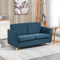 HOMCOM Compact Loveseat Sofa, Modern 2 Seater Sofa for Living Room with Wood Legs and Armrests, Blue(m-10)