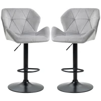 HOMCOM Bar Stools Set Of 2, Luxurious Velvet-Touch Barstools with Metal Frame Footrest Round Base Triangle Indenting Moulded Seat Adjustable Height Swivel Grey(m-10)