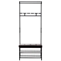HOMCOM garderobestandaard garderobe kledingrek met zitbank schoenrenrek metaal(m-6)
