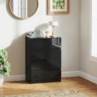 HOMCOM Chest of Four High Gloss Front Drawers - Black(m-7)