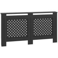 HOMCOM Masca pentru calorifere din lemn MDF, traforată cu model cruciulițe, cu raft și fixare pe perete, 152x19x82 cm, negru(m-1)