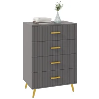 HOMCOM Commode 4 tiroirs meuble de rangement chambre avec pieds en aluminium doré, 60L x 40l x 90H cm, gris(m-11)