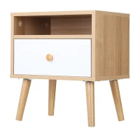HOMCOM Bedside Table, Bedside Cabinet with Drawer and Shelf, Modern Nightstand, End Table for Living Room, Bedroom, Natural(m-10)
