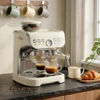 HOMCOM 15 Bar Coffee Machine, with Adjustable Grind, Steamer and Accessories - Cream White(m-2)