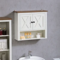 kleankin Armário Casa de Banho de Parede com 2 Portas e Prateleiras de Armazenamento 60x19,5x52,5 cm Branco e Madeira(m-10)