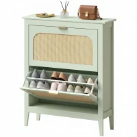 HOMCOM Narrow Shoe Cabinet, Boho Slim Shoe Storage Cabinet with 2 Flip Drawers, Holds 14 Pairs, Light Green(m-15)