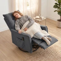 HOMCOM Recliner Armchair, Chenille Recliner Chair with Massage and Heat, 360° Swivel Rocking Manual Recliner, Dark Grey(m-2)