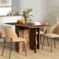 HOMCOM 80-140 cm Folding Dining Table for 4-6 People, Drop Leaf Table with 2-Tier Shelves, Rolling Casters, Rustic Brown(m-10)